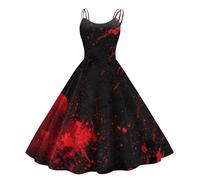 Genérico Vestidos De Fiesta Mujer Elegantes con Cordones Terror Otoño Disfraz Halloween Adulto Mujer Estampado Miedo Vestidos Fiesta Clásico Traje Halloween Murcielago 2#Negro S