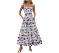 Genérico Vestidos De Fiesta Mujer Tirantes, Vestido Mujer Verano Elegante,Vestido De Longitud Media con Estampado De Flores Y Correa Colgante Elegante Europeo Y De Verano para Mujer