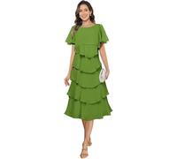 Genérico Vestidos De Madre De La Novia hasta La Rodilla para Boda Corte A De Gasa para Fiesta Cuello Redondo con Capas Vestidos Formales De CóCtel Olive Green 9XL