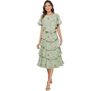 Genérico Vestidos De Madre De La Novia hasta La Rodilla para Boda Corte A De Gasa para Fiesta Cuello Redondo con Capas Vestidos Formales De CóCtel Z-Floral Sage Green G S