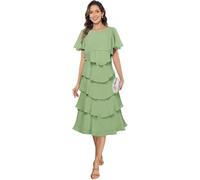 Genérico Vestidos De Madre De La Novia hasta La Rodilla para Boda Corte A De Gasa para Fiesta Cuello Redondo con Capas Vestidos Formales De CóCtel Sage Green XXL