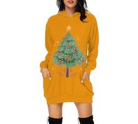 Genérico Vestidos De Mujer Vestido Mujer Navidad Vestido Tipo Sudadera con Capucha y Estampado Informal (Yellow L)