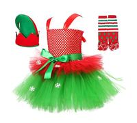 Genérico Vestidos de Navidad para niñas, disfraz de Navidad con sombrero y calcetines, vestido de Cosaplay sin mangas de tul | Para 2 12 años Fotografía Juego De Rol