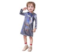 Genérico Vestidos De Niña - Vestido para Niñas Vestido Camisero Recto de Manga Larga con Cuello Redondo y Lentejuelas Brillantes de Punta Fina para niños (Black 9-10 Years)