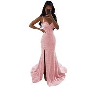 Genérico Vestidos de Noche Formales de Mujer con Cuello en V Brillante Vestidos de Fiesta Largos con Lentejuelas en la Cintura Dusty Rose S