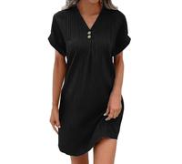 Genérico Vestidos de Playa Elegante Cuello en V Suelto Mangas Cortas Vestidos Casual Vestido De Verano Largo Chic Fluido Elegante Estilo Largo Imperio Casual, Negro , XL