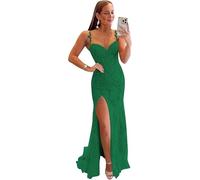 Genérico Vestidos de Tul para Fiesta de graduación Vestido Largo con corsé de Encaje y Abertura para Adolescentes Vestidos de Noche Formales con Espalda de Sirena Verde Esmeralda 6XL