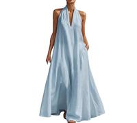 Generico Vestidos de verano para mujer, elegantes, manga corta y cuello en V, informal, maxi y elegante, vestidos largos para tomar el sol, de algodón, para la playa o la playa, vestidos de verano