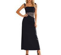 Genérico Vestidos Elegantes Mujer Vestido Largo de Noche Elegante para Mujer con Abertura Lateral y Detalles de Encaje en un Diseño Inserción Transparente (Black, M)