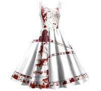 Genérico Vestidos Halloween Mujer, Vestido Audrey Hepburn, Cintura Sujeta Corset Impresa Empalme Vampiro Tirantes para El Cuello Faldas Vampiro Fantasma Errante Oscuro Fiesta Hada Plisada Vestidos