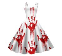 Genérico Vestidos Halloween Mujer- Vestido Audrey Hepburn- Fuera Hombro con Malvada Calabaza Impresa Estilo Hepburn Vintage Fiesta Falda Estilo Victoriana Corte Mascarada Cóctel Falda para Carnaval