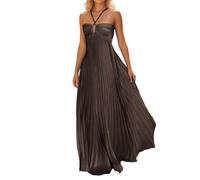 Genérico Vestidos Largos Verano Mujer, Vestido Verano Mujer Casual, Vestido De Playa Informal De Color Liso Sin Mangas con Top Palabra De Honor Cintura Fruncida Y Volantes
