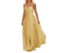 Genérico Vestidos Largos Verano Mujer, Vestido Verano Mujer Casual, Vestido De Playa Informal De Color Liso Sin Mangas con Top Palabra De Honor Cintura Fruncida Y Volantes
