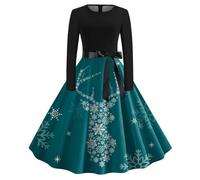 Genérico Vestidos Mujer Christmas Dress Women Vestido de de cóctel con Cuello Redondo y Manga Larga Estampado para Mujer (Navy L)