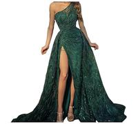 Genérico Vestidos Mujer Fiesta Cortos,Vestidos De Noche De Fiesta De GraduacióN con Un Hombro Al Descubierto Y Plumas Verdes para Mujer Vestidos De Fiesta De Boda