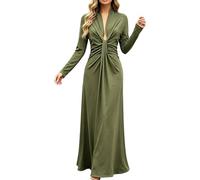 Genérico Vestidos Mujer Verano Elegante Vestido de Manga Larga de Tejido Liso, Ideal para Otoño. Un estilo francés informal e atemporal., verde, L