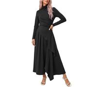 Genérico Vestidos Mujer Verano Elegante Vestido de Verano de Manga Larga Cartera y Patchwork Fruncido, Le Noir, L