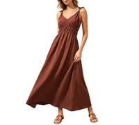 Genérico Vestidos Mujer Verano Elegante Vestido de Verano para Mujer de Manga Larga sin Mangas Cuello en V Corte trapecio, Tirantes y Falda suelta., marrón, XL