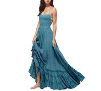 Genérico Vestidos Mujer Verano - Maxivestidos con Fruncido para Mujer Verano Sexy Flowy Beach Long Backless Slip Dress Bodys Vestir