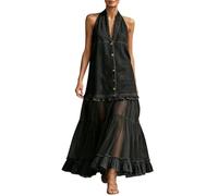 Genérico Vestidos Mujer Verano Vestido Bohemio Patchwork sin Mangas Fluido y Casual con Volantes, Le Noir, XXL