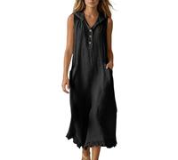 Genérico Vestidos Mujer Verano Vestido Ligero de Verano Con Capucha y Patchwork de Encaje, Vestido Informal Sin Mangas de Corte A Para, Le Noir, M