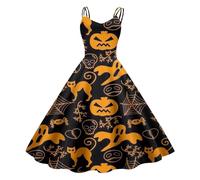 Genérico Vestidos Mujeres Halloween, Vestido Medieval Mujer, Sin Mangas Estampado Tirantes con Vestidos Falda Grande Personalizada Estampado Ambiente De Halloween para Halloween Carnaval Party