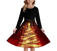 Genérico Vestidos Navidad Niña - Vestido de Fiesta Estampado Estilo Medieval para niña con Cordones al Frente Mangas largas y Cremallera elástica en la Espalda Ideal para Fiestas y Eventos Festivos