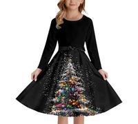 Genérico Vestidos Navidad Niña - Vestido de Fiesta Estampado Estilo Medieval para niña con Cordones al Frente Mangas largas y Cremallera elástica en la Espalda Ideal para Fiestas y Eventos Festivos