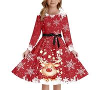 Genérico Vestidos Navidad Niña - Vestido de Fiesta Estampado Estilo Medieval para niña con Cordones al Frente Mangas largas y Cremallera elástica en la Espalda Ideal para Fiestas y Eventos Festivos