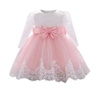 Genérico Vestidos Niña, Vestido Verano, Vestido De Niña Pequeña con Volantes Manga Larga Encaje Lazo Y Flores Ideal para Fiestas Concursos De Belleza Y Bodas