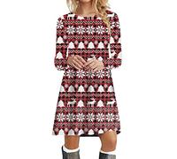 Genérico Vestidos para Navidad Christmas Dress Women Navidad para Mujer de Manga Larga con Cuello Redondo Impreso Vestido Moda Cóctel Vestido de Columpio (White L)
