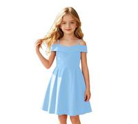 Genérico Vestidos para niñas sin Hombros ni Tirantes, Corte A Elegante, Tela Suave y Transpirable, Ideal para Fiestas, Banquetes y Eventos Formales, Tallas de 4 a 14 años (Blue, 13-14 Years)