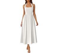 Genérico Vestidos Playa Mujer Tirantes, Vestido Casual Mujer Verano,Elegante Vestido De Verano Informal Sin Mangas con Escote En La Espalda Tirantes Anchos Y Falda Fluida