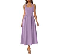 Genérico Vestidos Playa Mujer Tirantes, Vestido Casual Mujer Verano,Elegante Vestido De Verano Informal Sin Mangas con Escote En La Espalda Tirantes Anchos Y Falda Fluida