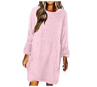 Genérico Vestidos Punto Invierno Mujer, Vestidos Invierno Mujer Tallas Grandes,Vestido Color SóLido Cuello Redondo Manga Larga SuéTer De Felpa Suelto Vestido