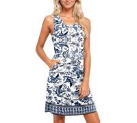 Generico Vestidos transpirables y ligeros de mujer Beach vestido de camiseta casual con bolsillos vestido sumergirse en una fuente termal lentejuelas brillantes de baño Boho tops sueltos, Color blanco