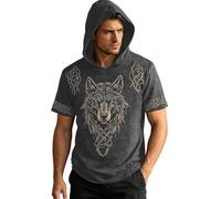 Genérico Vikings Sudadera con capucha para hombre con estampado gótico Edad Media camiseta manga corta chaqueta con capucha Anti-UV ligera y transpirable casual chaqueta Streetwear para el verano