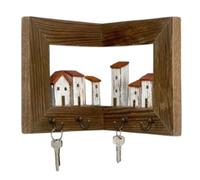 Genérico Vintage 3D Wooden Key Holder Wall Mount, Country Houses Key Hanger with 4 Hooks, Decorative Organizer for Keys, Coats, Bags, Perfect for Living Room & Entryway (B)