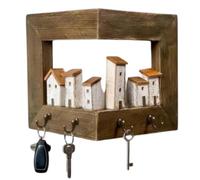 Genérico Vintage 3D Wooden Key Holder Wall Mount, Country Houses Key Hanger with 4 Hooks, Decorative Organizer for Keys, Coats, Bags, Perfect for Living Room & Entryway (A)