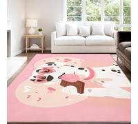 Genérico Vintage Artístico Moda Cartoon Alfombra 140 x 200 cm Rosa Corazón Chocolate Perro Pelo Corto Súper Suave Alfombra Lavable para Habitación Adolescente, No Desprende Pelusa y Fácil de Limpiar