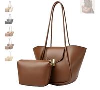 Genérico Vintage Bucket Bags for Women Elegant Shoulder Bag with A Small Purse, Women's Leather Tote Bag Set Practical Large Purse (Dark Brown)