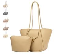 Genérico Vintage Bucket Bags for Women Elegant Shoulder Bag with A Small Purse, Women's Leather Tote Bag Set Practical Large Purse (Khaki)