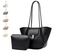 Genérico Vintage Bucket Bags for Women Elegant Shoulder Bag with A Small Purse, Women's Leather Tote Bag Set Practical Large Purse (Black)