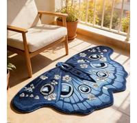 Genérico Vintage Colorful Butterfly Print Rug, Irregular Butterfly Moth Shaped Area Rug, Soft Washable Mat, Carpet for Living Room Bedroom Bathroom Entryway Home Decor (Blue, 40x70cm(16"x28"))