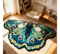 Genérico Vintage Colorful Butterfly Print Rug, Irregular Butterfly Moth Shaped Area Rug, Soft Washable Mat, Carpet for Living Room Bedroom Bathroom Entryway Home Decor (Cyan, 80x150cm(31"x59"))