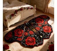 Genérico Vintage Colorful Butterfly Print Rug, Irregular Butterfly Moth Shaped Area Rug, Soft Washable Mat, Carpet for Living Room Bedroom Bathroom Entryway Home Decor (Black, 40x70cm(16"x28"))