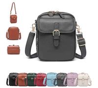 Genérico Vintage Double Layer Large Capacity Mini Messenger bag,Large Capacity Crossbody Shoulder Bag,Leather Small Purse With Card Slots (Gray)