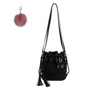 Genérico Vintage Drawstring Suede Bucket Backpack,Women's Braided Tassel Shoulder Bag,Large Capacity Trendy Casual Crossbody Bag