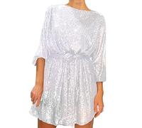 Genérico vintage elegante y elegante vestido de noche con mangas largas con cinturón falda plisada con lentejuelas vintage años 70 Rockabilly tutu baile clásico para carnival cóctel boda ceremonia