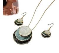 Genérico Vintage Enamel Jewelry Set, Boho Layered Earrings Necklaces Set, Triple-layer Hammered Colorful Pendants Necklace, Jewelry Gift for Women Anniversary Birthday (light brown)
